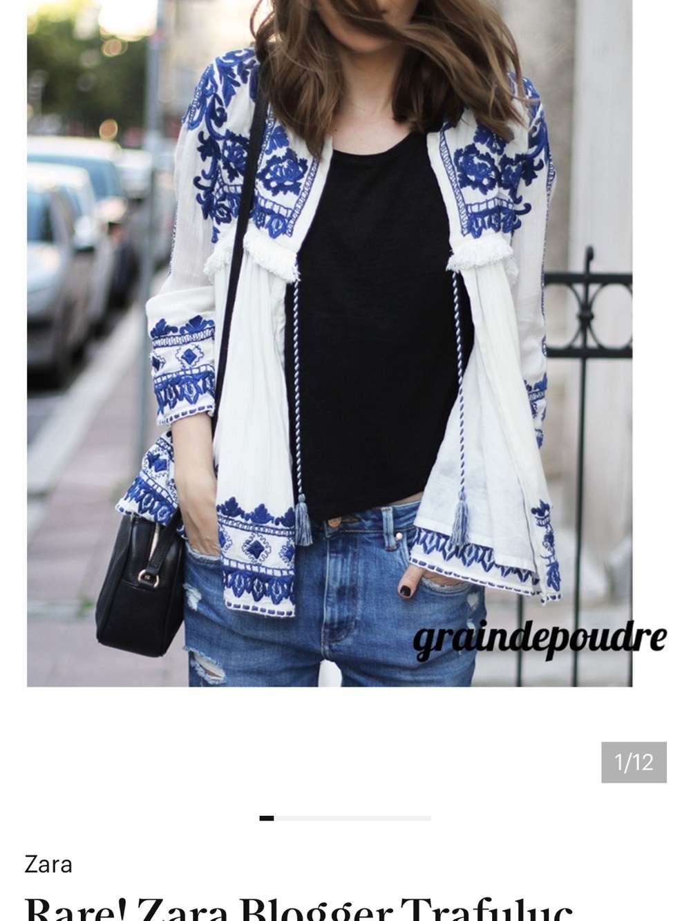 Zara White Cardigan with Blue Embroidered Detail